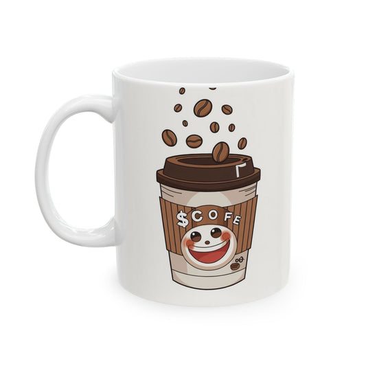 Cute Smiley Coffee Mug, Fun Ceramic Cup, Coffee Lovers Gift, Breakfast Beverage, Home Office Decor, Happy Vibes, 11oz, 15oz