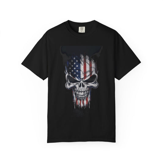 Patriotic Skull Graphic Tee, Army Veteran Shirt, Skull T-shirt, Unisex Casual Wear, Independence Day Gift, Edgy Men's Tee